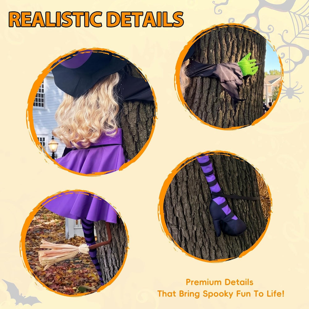 63" Purple Witch Crashing into Tree Halloween Decorations