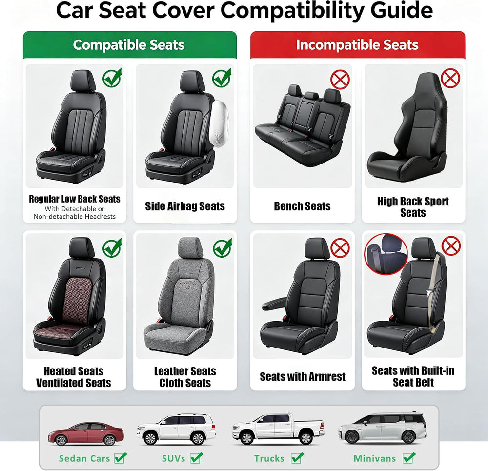 Champlus Car Seat Covers for Two Front Seats, Universal Fit, Black