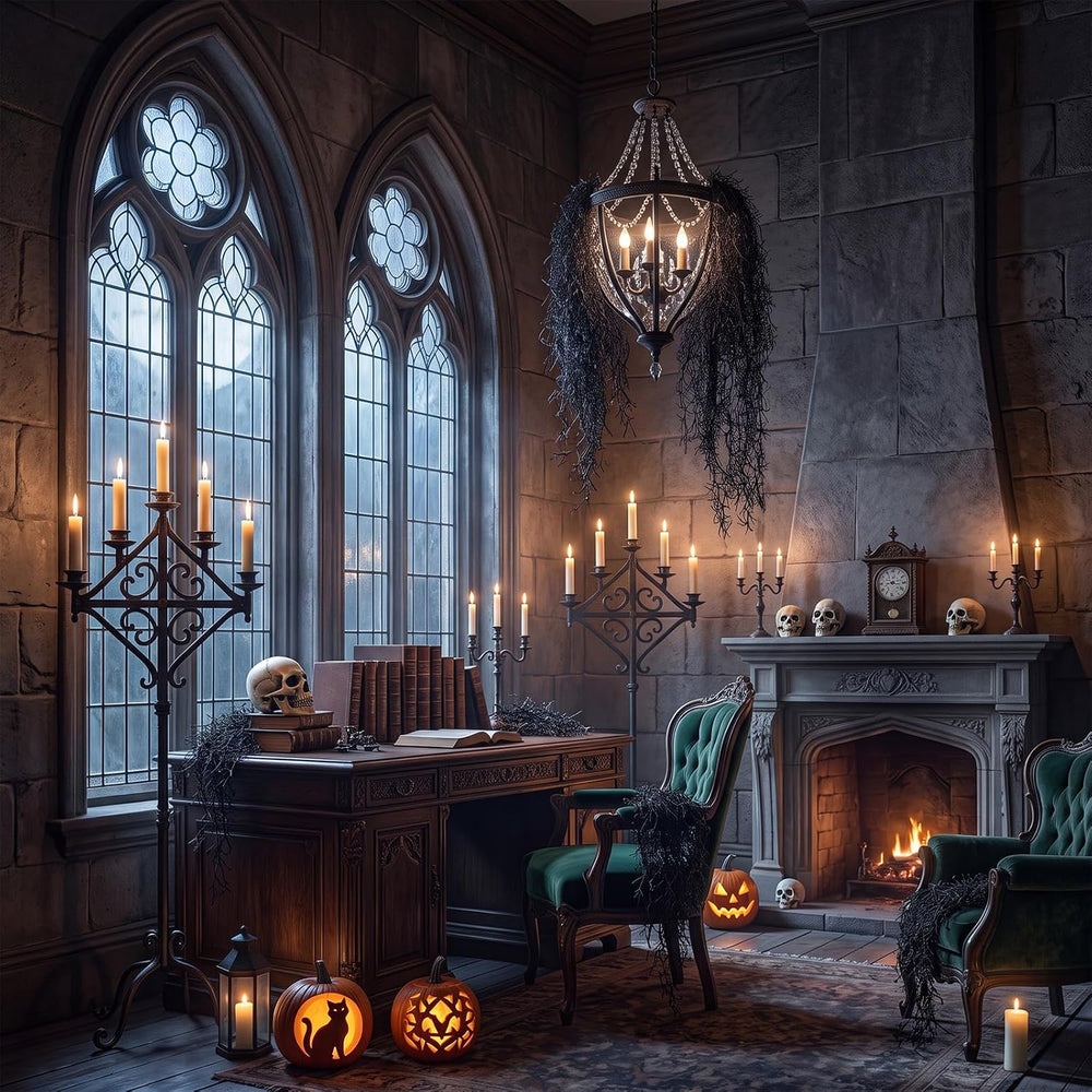 Hotop 2 Pc Artificial Spanish Moss Halloween Gothic Decor,Black