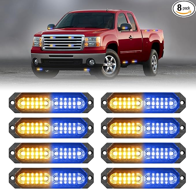HLauto 1200T Emergency Strobe Grille Lights: 8pcs 12 LED Sync Feature Safety