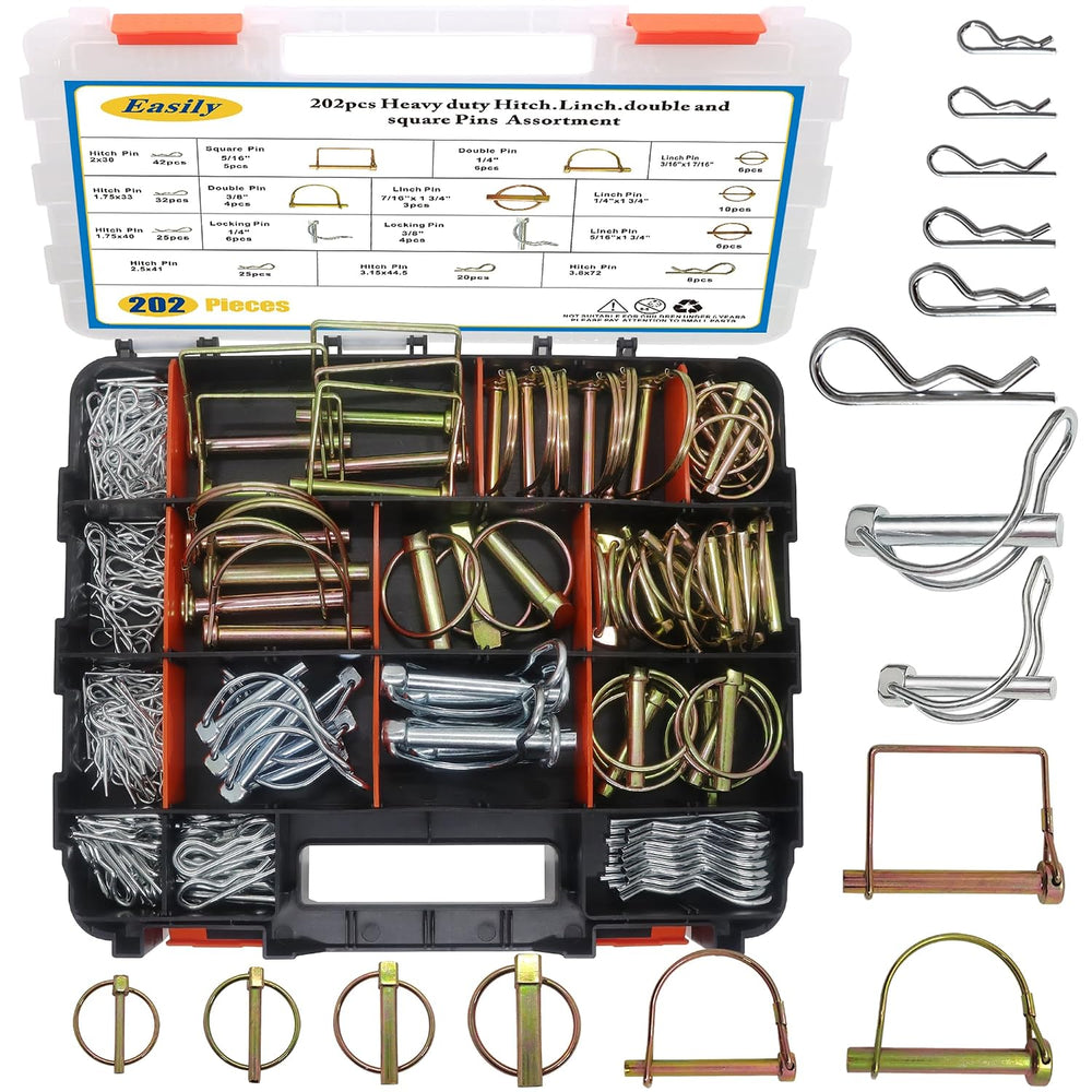 202PCS Hitch Pins Clip Pins, Linch and PTO Pins for Trailers Tractors Trucks ...