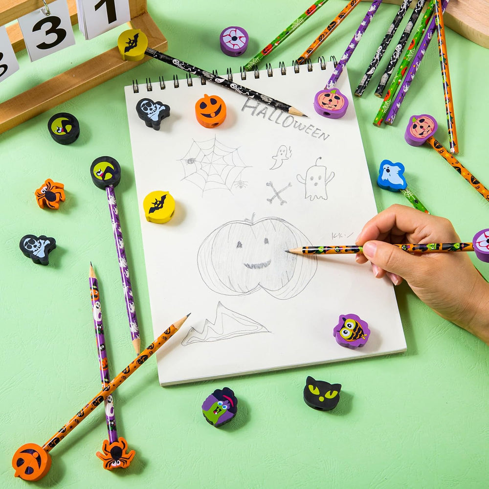 JOYIN 108PCS Halloween Pencils with Erasers Stationery Set, 108 Colorful Penc...