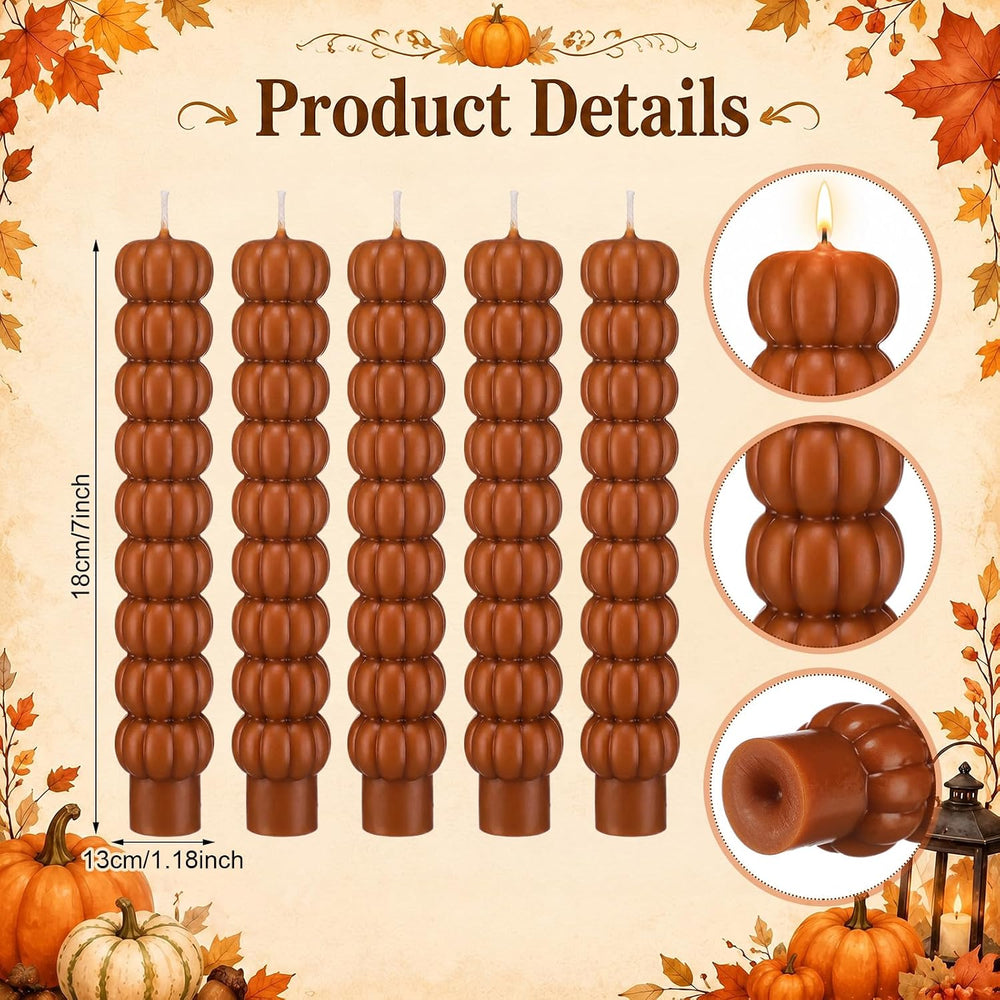 Conelist 5 Pcs Pumpkin Taper Candles Autumn Halloween Gifts, Warm Brown