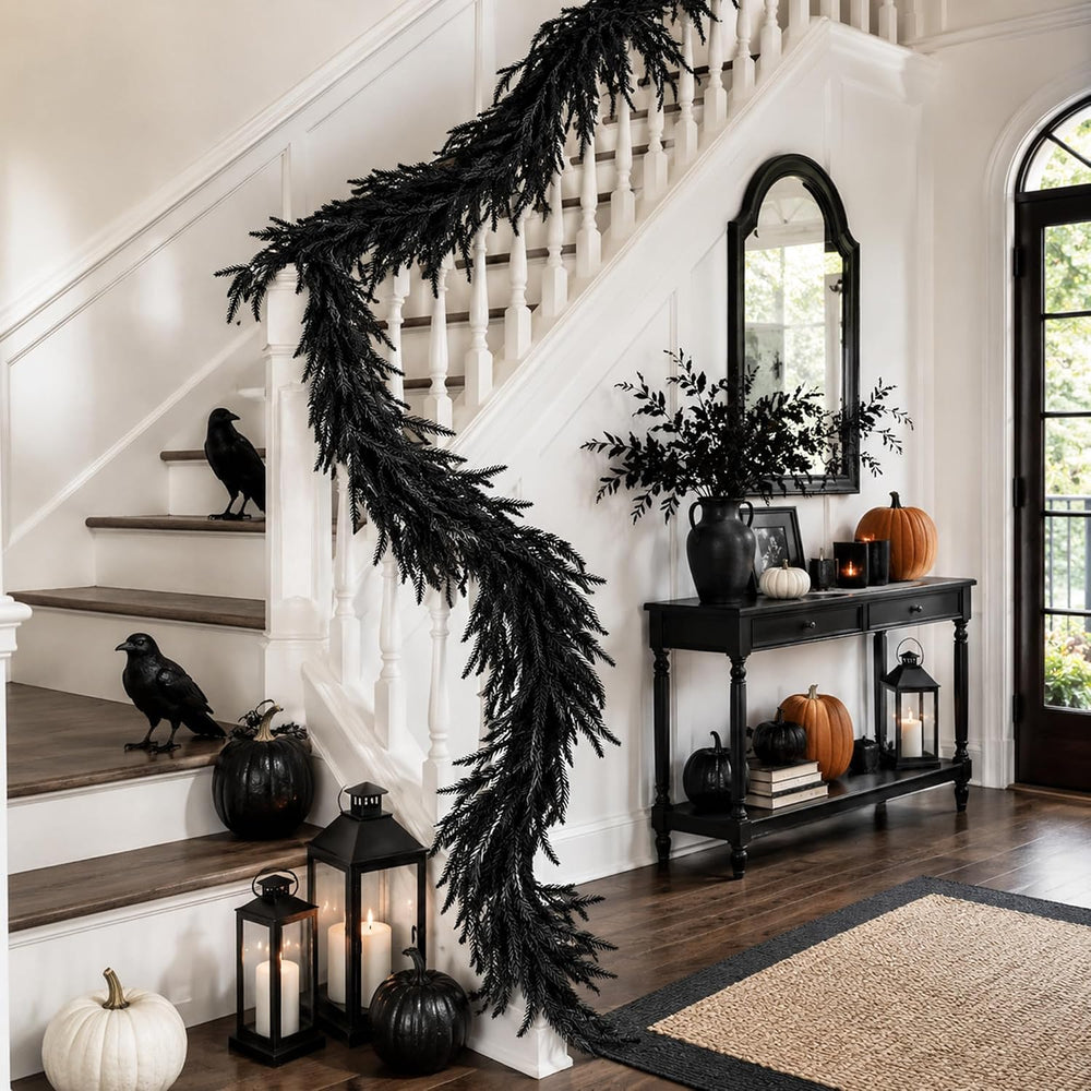 2 Pcs 6ft Black Halloween Norfolk Pine Garland,Vine Twig Mantle Decoration