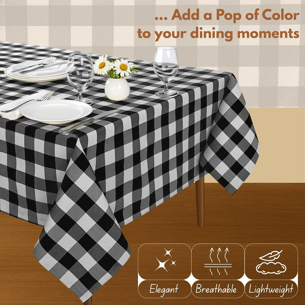 Native Fab Buffalo Check Tablecloth, 100% Cotton, 60x102 Inches, Classic Farm...