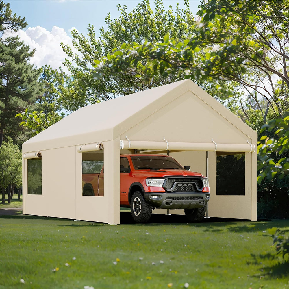 JY QAQA 12x20 FT Heavy Duty Carport, Khaki
