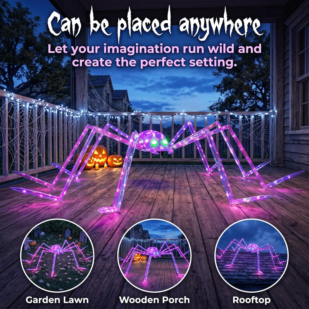 7FT Giant Halloween Spider Decorations Outdoor – Prismatic Iridescent Light-U...