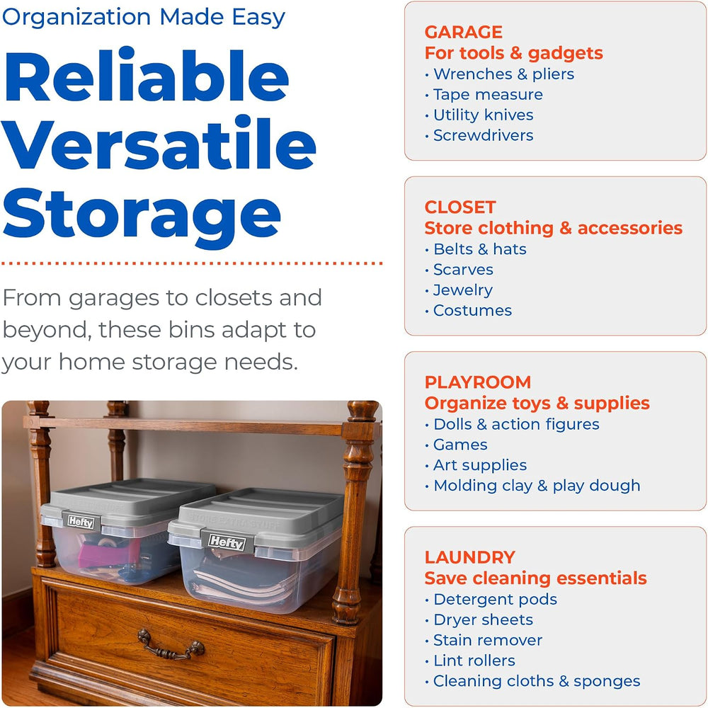 Hefty 18 Qt Hi-Rise Storage Bin with Lid, Stackable Plastic Storage Container...