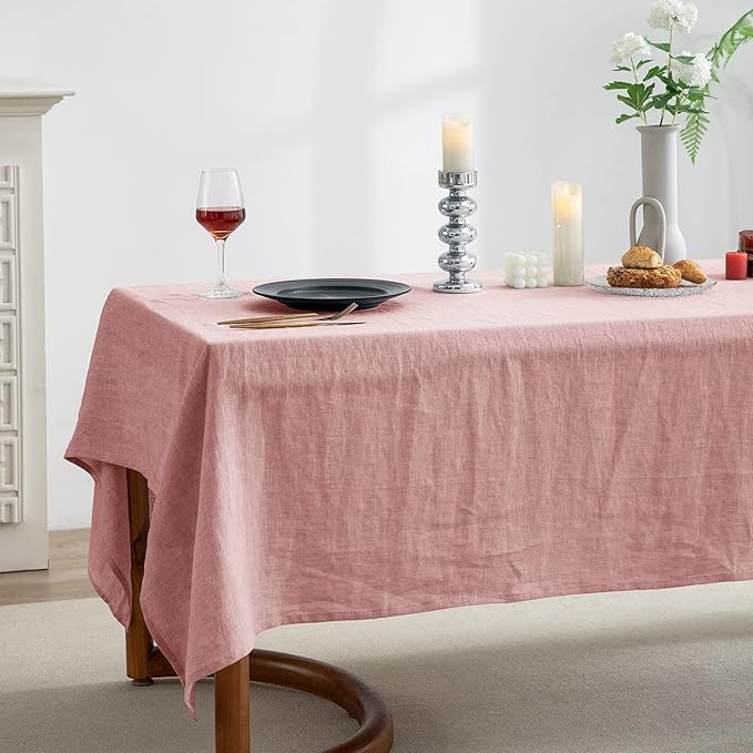 EVERLY 100% Pure Linen Rectangle Tablecloths 60x84Inches for Dining,Buffet Pa...