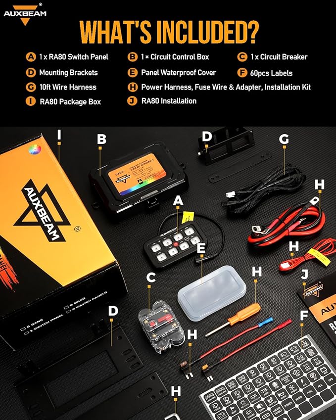 Auxbeam 8 Gang Switch Panel RA80 Toggle Momentary Pulsed RGB Dimmable