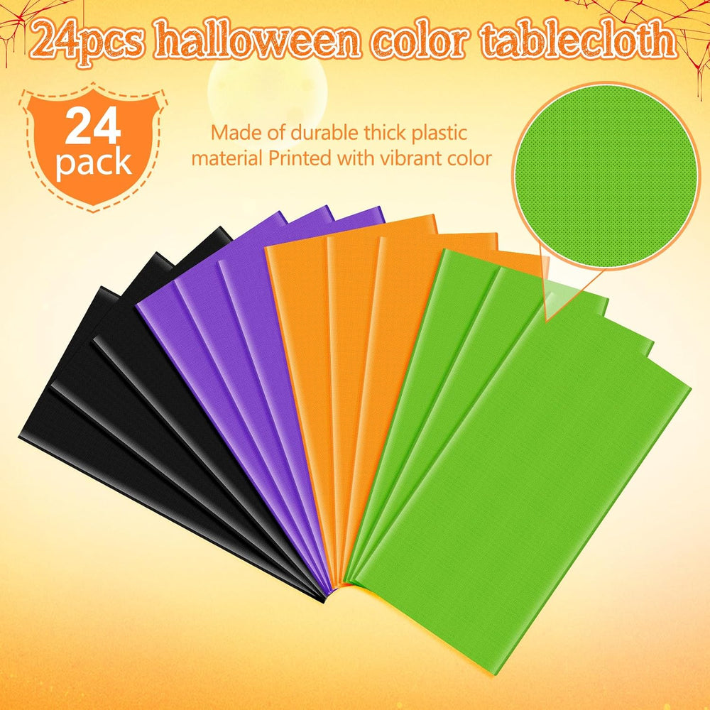 MASHAN 24Pcs 84inch Round Halloween Tablecloth Orange Black Purple Green