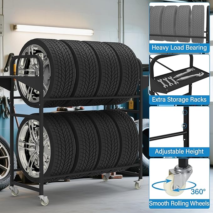 Tire Storage Rack 57" x 55.1" x 20" w/Anti-dust Cover, Adjusta...