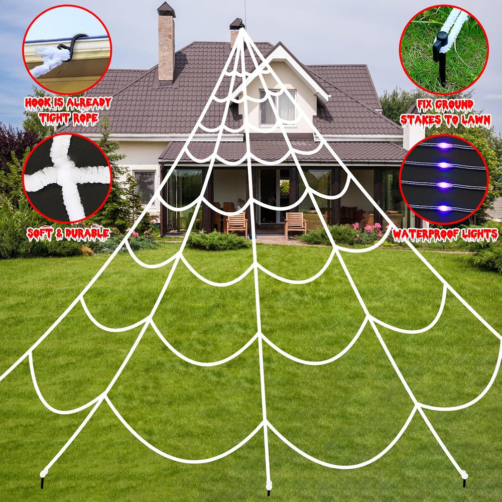 Halloween Decorations Outdoor Spider Web: Giant Light Up Spider Webs Decor