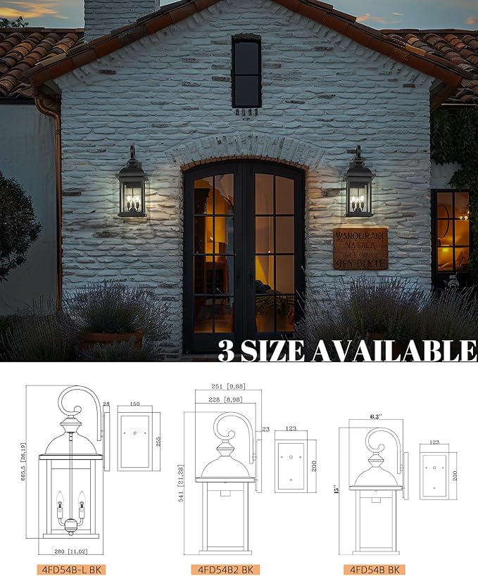 FEMILA 26" Outdoor Wall Light, Large Exterior Wall Light Fixtures, 3 Light