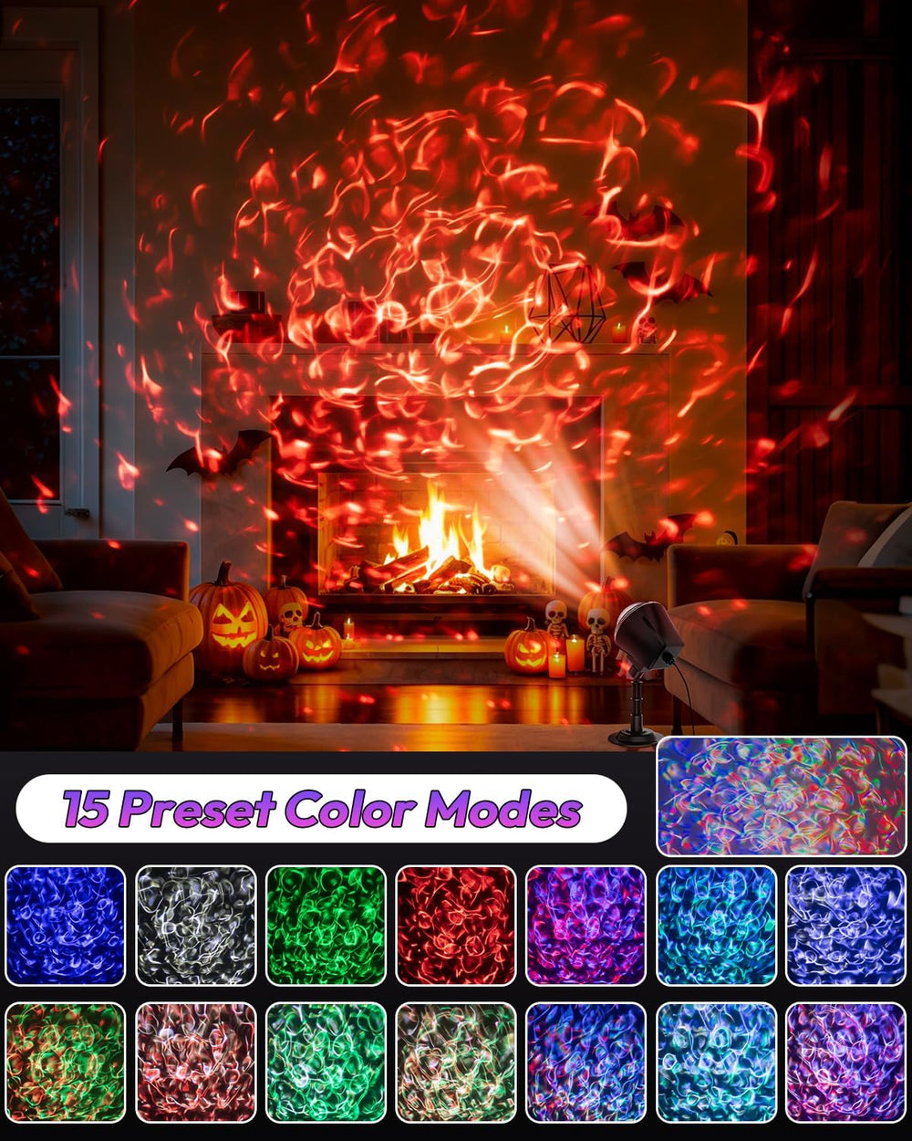 Halloween Projector Lights Outdoor, Ultra Bright Dynamic RGBW Water Ripple Pr...