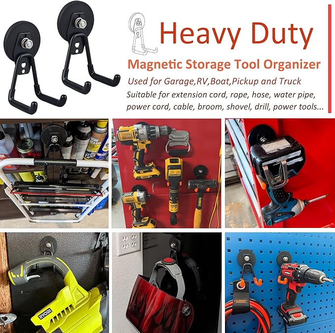 ULIBERMAGNET Heavy Duty Magnetic Garage Hook, 6 Pack Strong Large Magnet Hooks