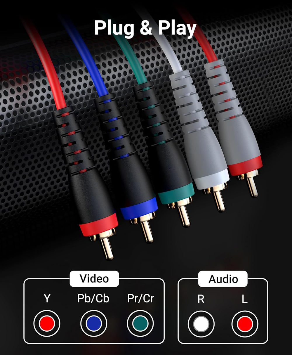 BlueRigger Component Video Cable with Audio (10FT, RCA- 5 Cable, Supports 108...