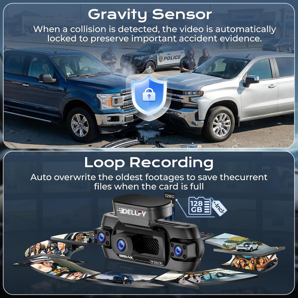 360° Dash Cam 4 Channel, 4K Front Rear and Inside Dash Camera