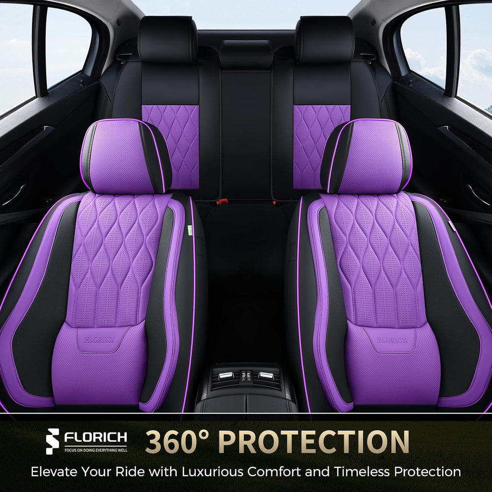 FLORICH Car Seat Covers Full Set Purple Seat Covers Luxury Faux Leather Autom...