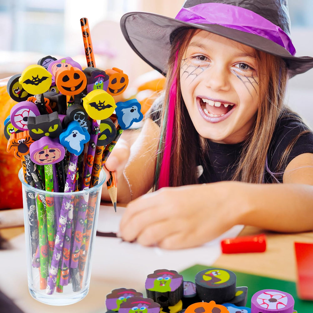 JOYIN 108PCS Halloween Pencils with Erasers Stationery Set, 108 Colorful Penc...