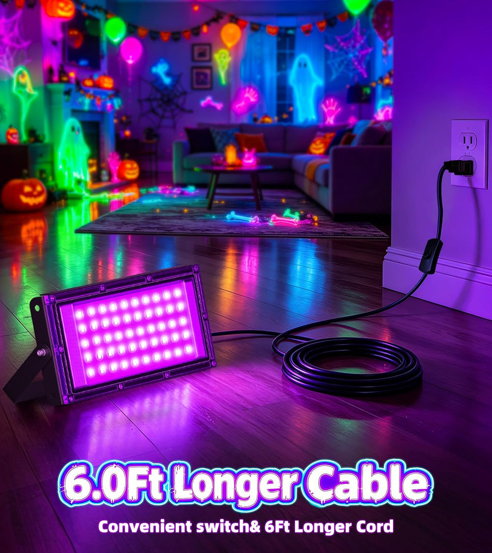TigQiang 50w 4 Pack Black Light, Halloween Blacklight, Glow Party Supplies