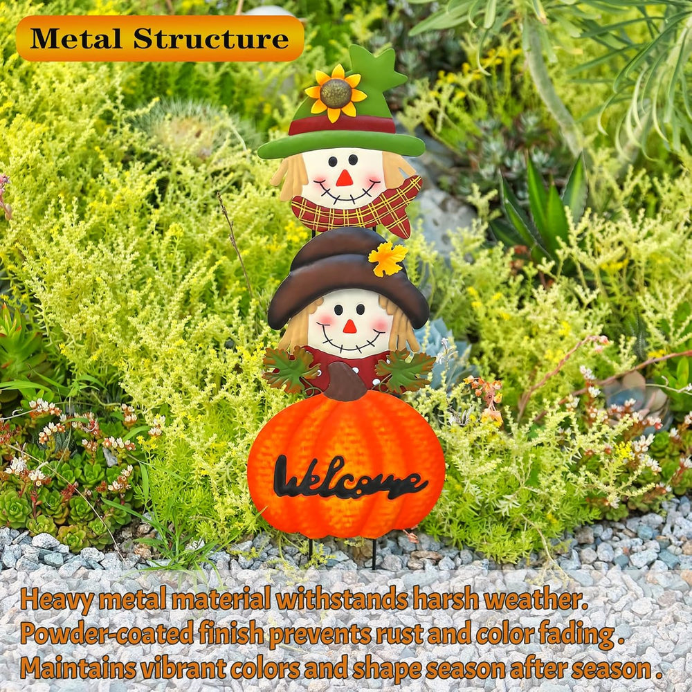 Fall Decorations for Home Outdoor, Metal Stacked Scarecrow & Pumpkin Yard...