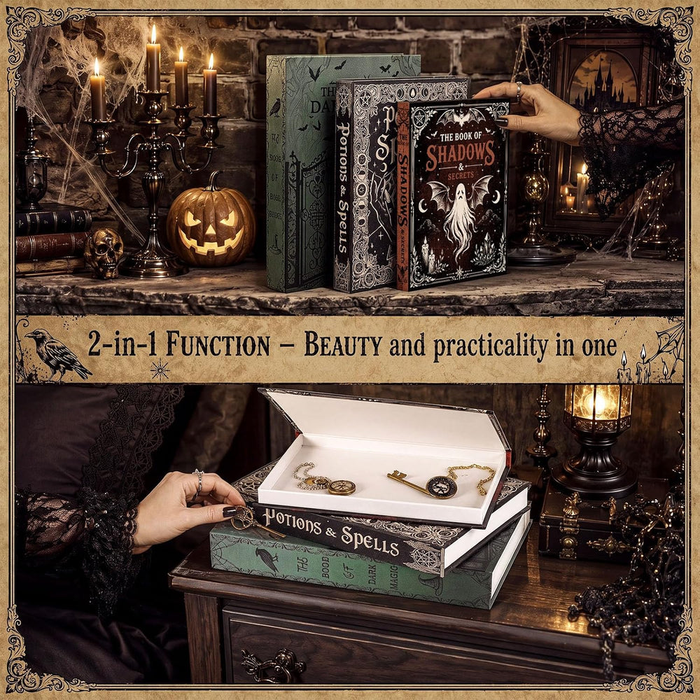 3 Pcs Halloween Decorative Book Boxes, Gothic Spellbook Faux Book
