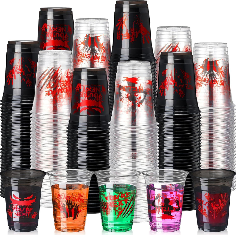 Sliner 120 Pack Halloween Cups 16 oz Bloody Hand Print Plastic Cups