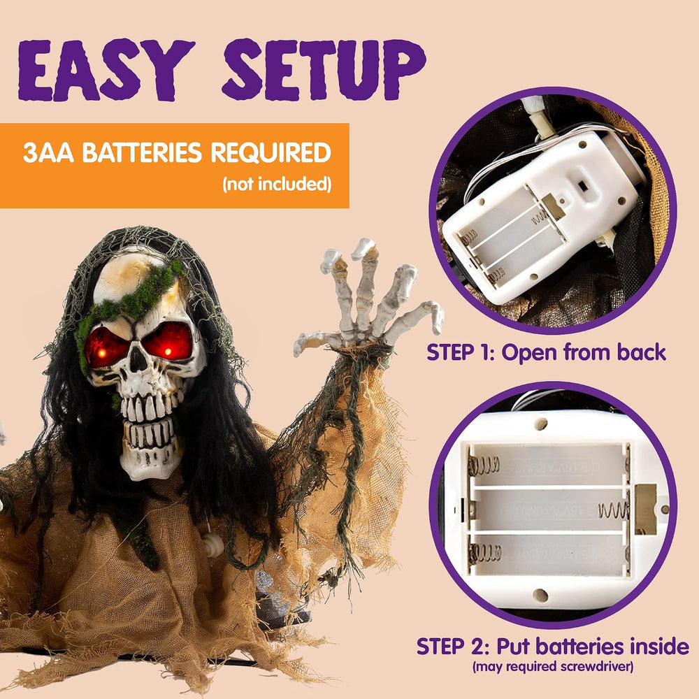 JOYIN Halloween Decoration Outdoor Animated Zombie Groundbreaker, Light-up Sk...