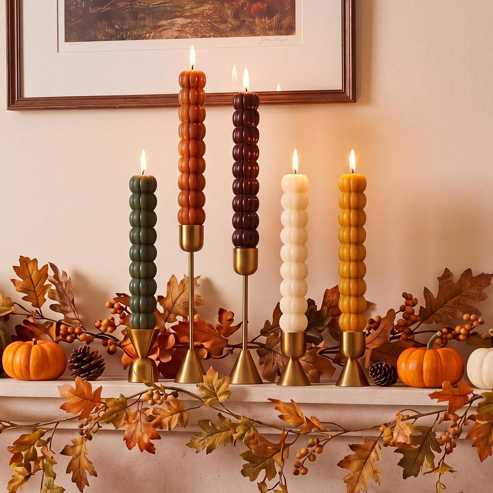 Conelist 5 Pcs Pumpkin Taper Candles Autumn Halloween Gifts, Multicolor