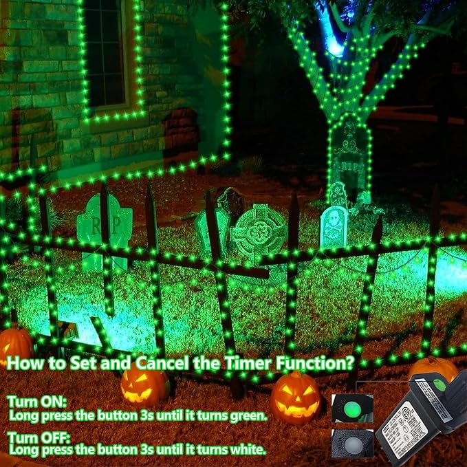 YEGUO 165ft 500 LED Halloween Lights Outdoor Waterproof, 8 Modes Green String...
