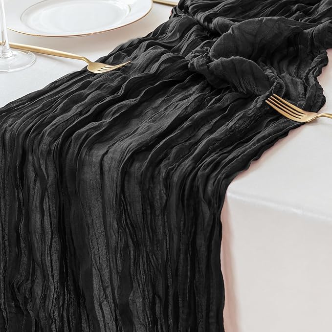 Sioloc Black Cheesecloth Table Runner Fall Autumn Decor for Home 10ft Table C...