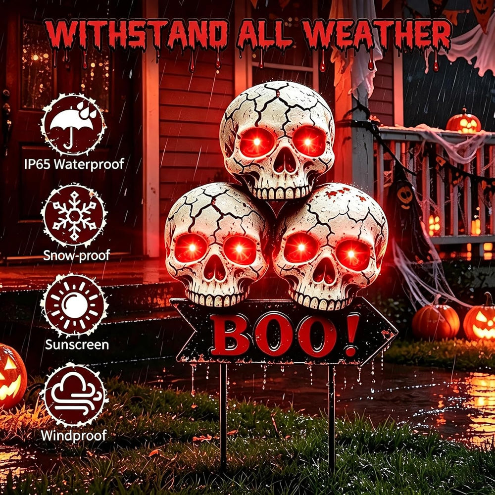 Halloween Decoration Outdoor, Solar Skull Lights with 6 Glowing Red Eyes