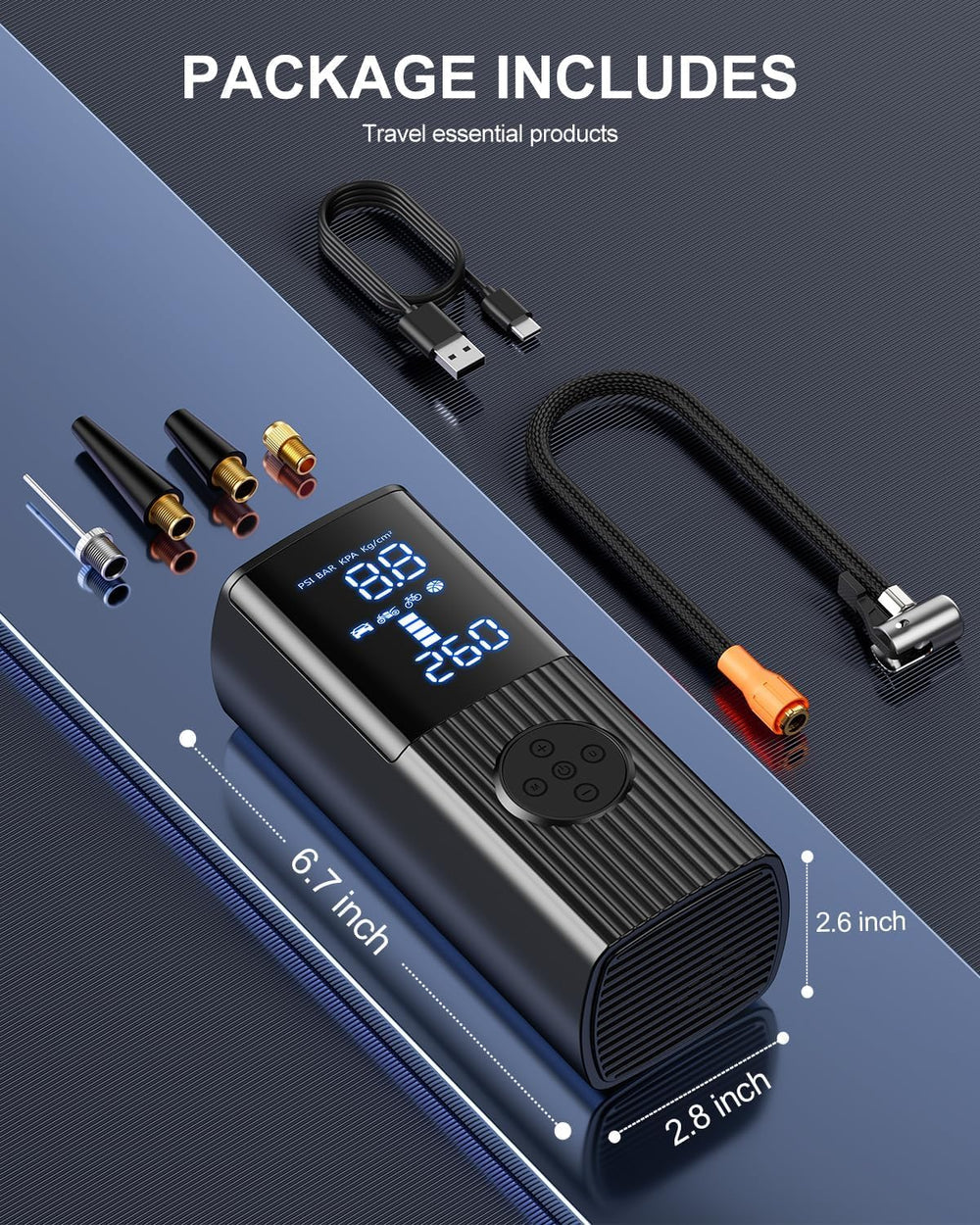 Tire Inflator Portable Air Compressor, 180PSI Cordless Air Pump with LCD Digi...