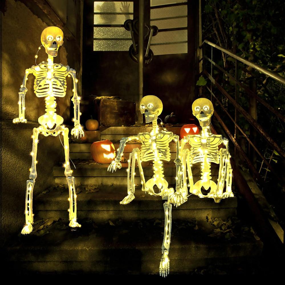 2 Pack 40 Inches Plug Operated 400 LED Light Up Halloween Skeleton Full Body ...