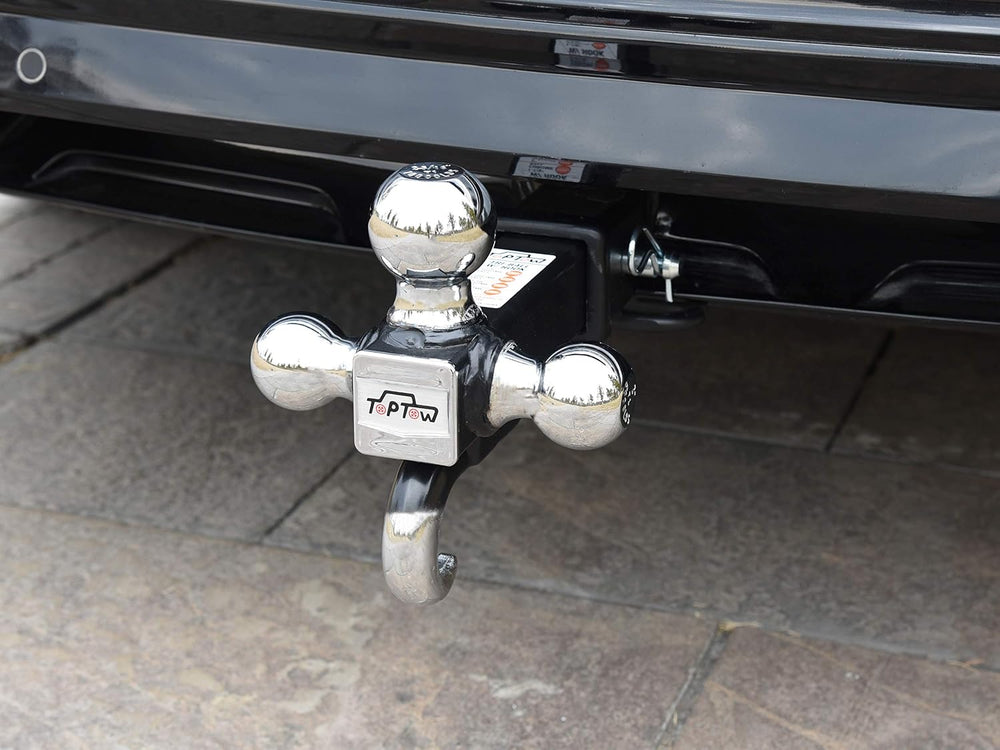 TOPTOW 64180 Trailer Receiver Hitch Triple Ball Mount with Hook, Chrome Balls...
