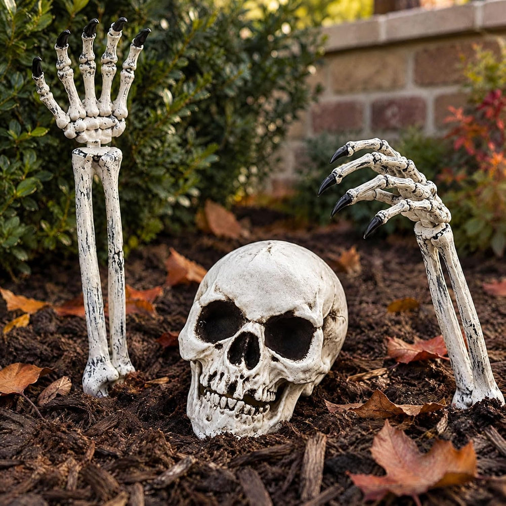 Zhanmai 6 Pcs Halloween Skeleton Outdoor Decor, Skulls Arms Graveyard Lawn