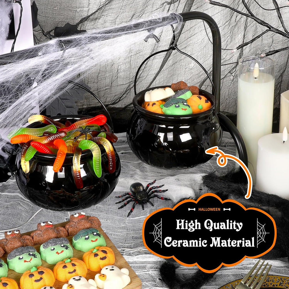 Halloween Party Decorations, 3 Ceramic Witches Cauldron Serving Bowls Set