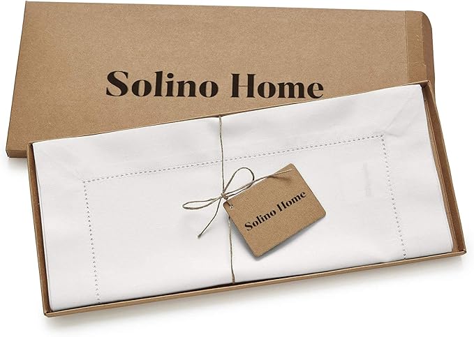 Solino Home White Table Runner 120 Inches Long - Cotton Linen Hemstitch 14 x ...