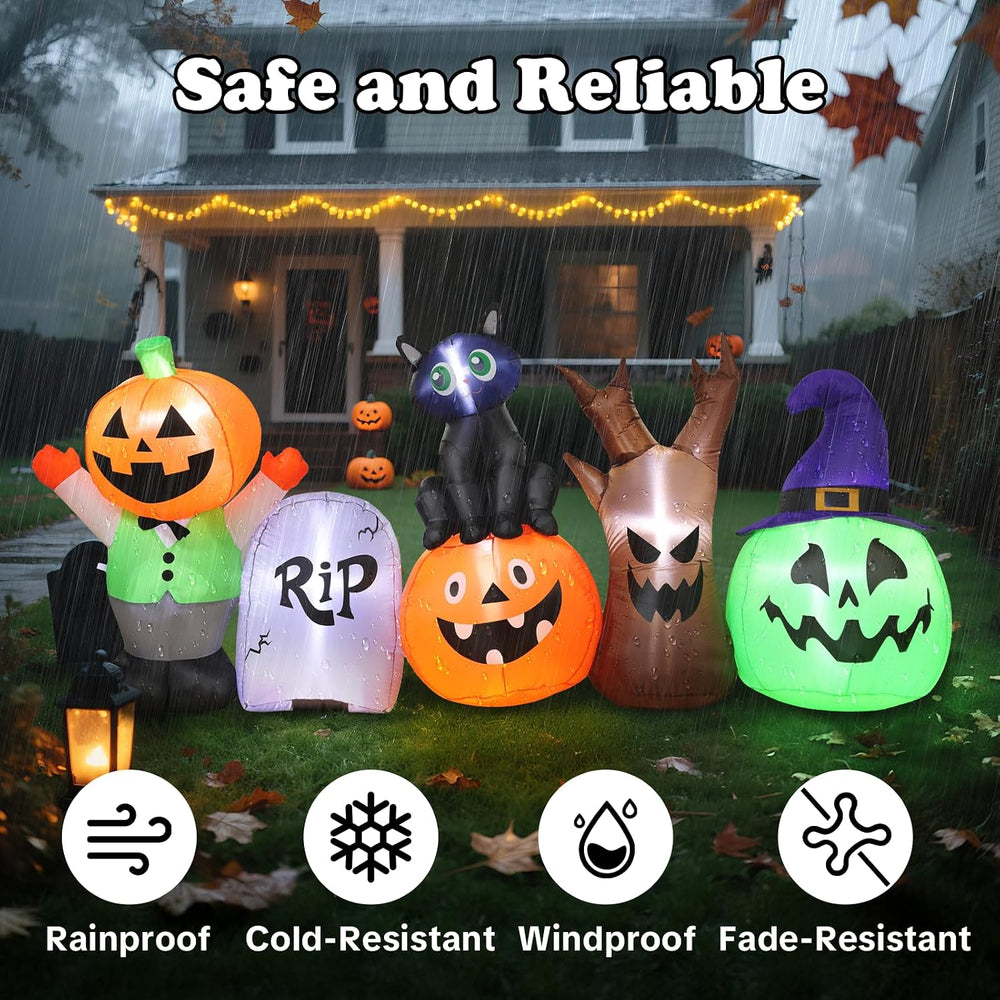 Halloween Inflatables Outdoor Decoration, 8.5ft Pumpkin/Tombstone/Black Cat/G...