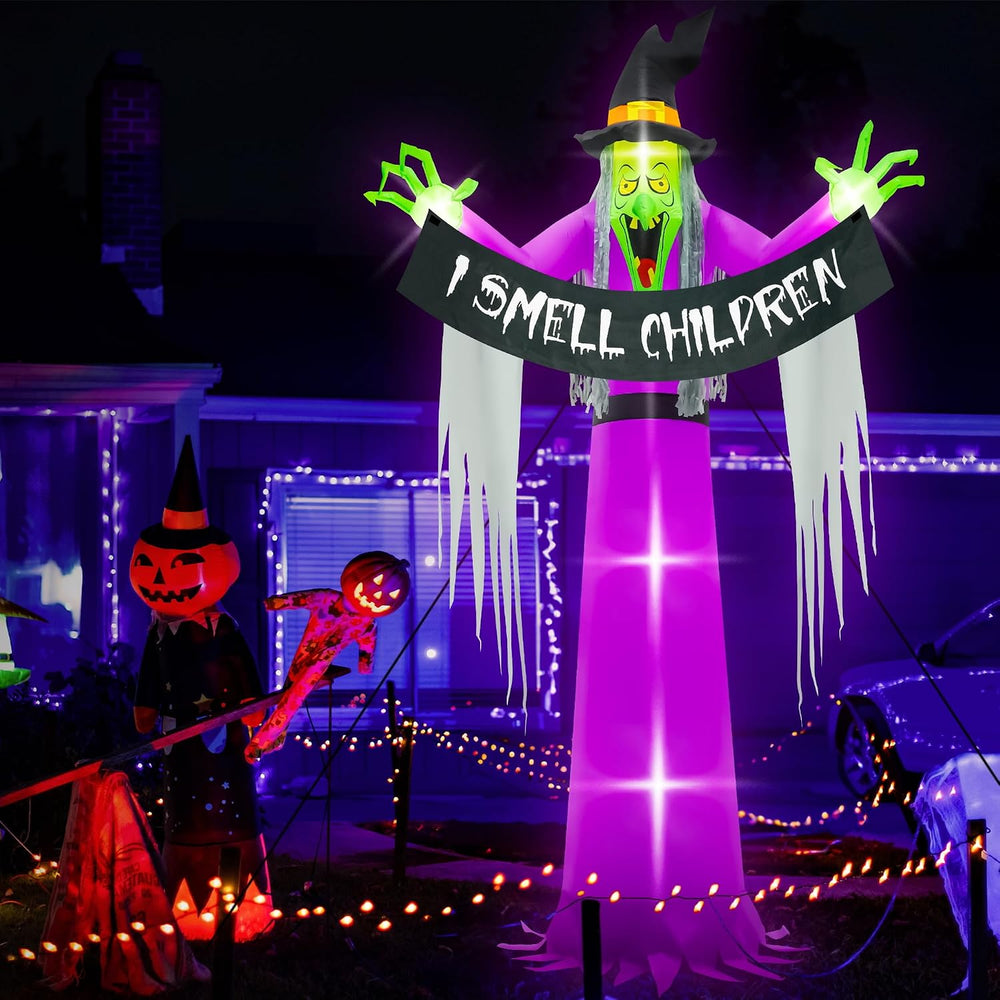 13FT Halloween Outdoor Inflatables, Large Scary Blow Up Witch Yard Decor