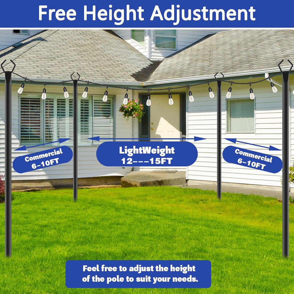 6 Pack 10 ft Heavy Duty Metal String Light Poles Adjustable Outdoor Lighting ...