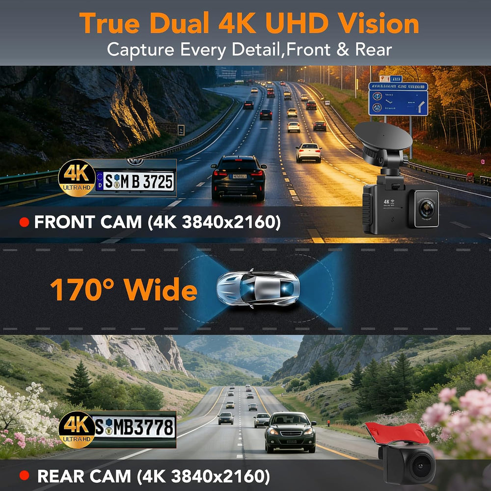 4K Dash Cam Front and Rear, STARVIS 2 Night Vision, Free 64GB Card, 5GHz WiFi...