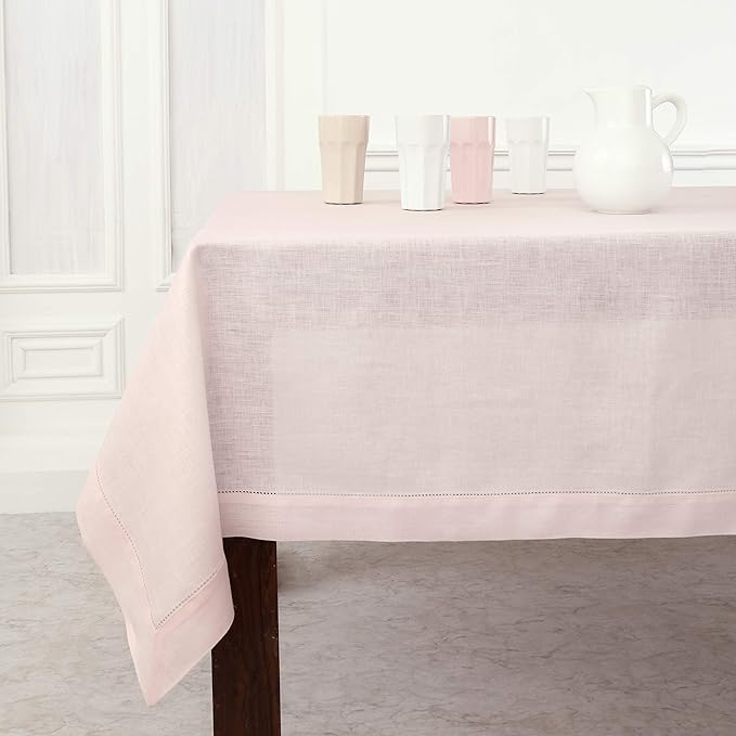 Solino Home Pink Linen Tablecloth 52 x 52 Inch - 100% Pure Linen Square Table...