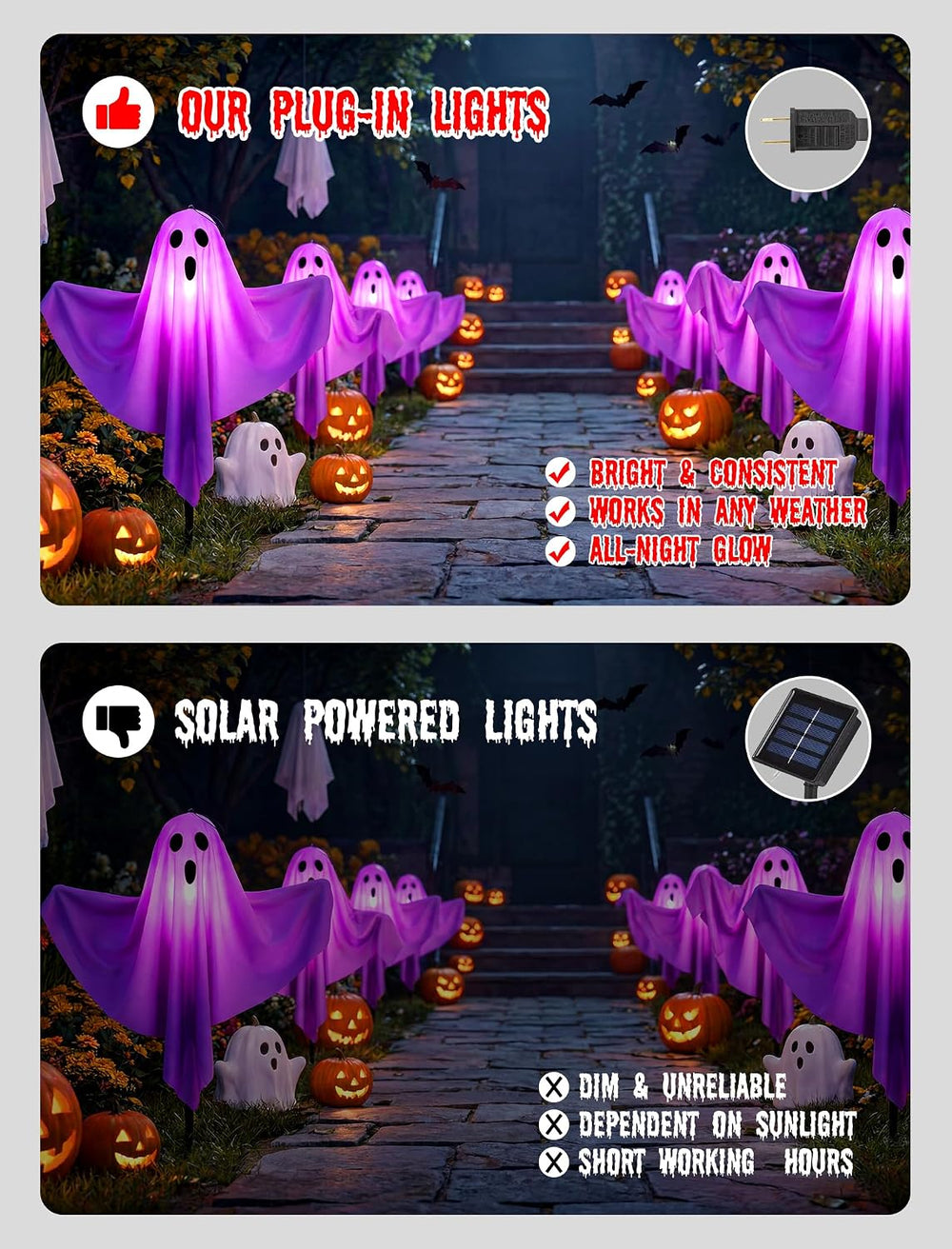 11.5FT Halloween Ghost Pathway Lights Outdoor, 4 Pack Purple Ghost Decor