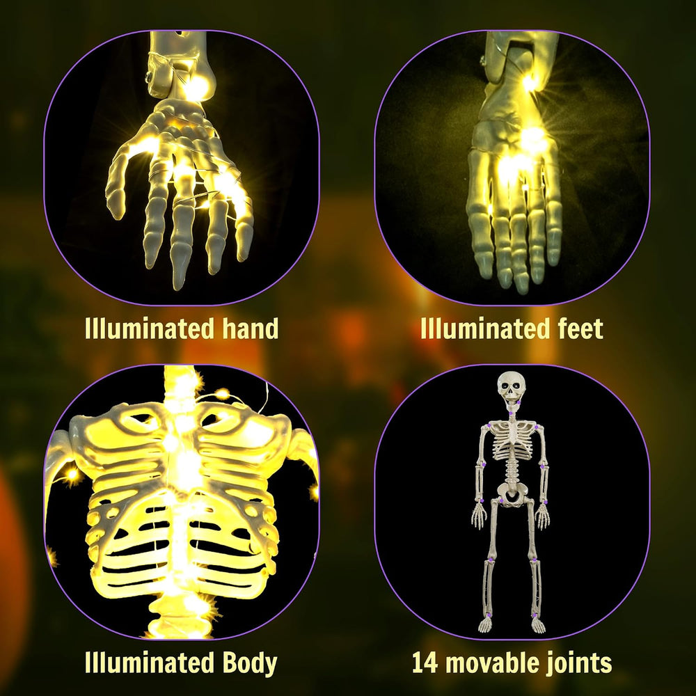 2 Pack 40 Inches Plug Operated 400 LED Light Up Halloween Skeleton Full Body ...