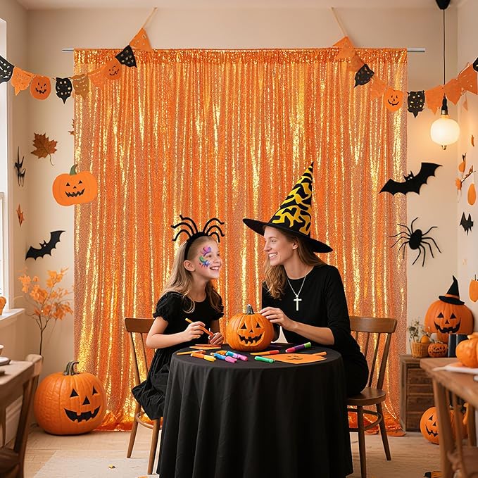 Poise3EHome 6FT x 8FT Orange Sequin Photography Backdrop Curtain for Hallowee...
