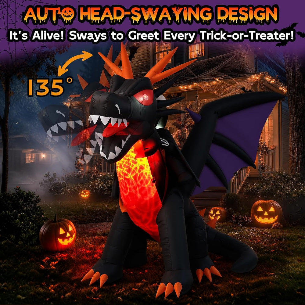 11.5FT Long Animated Dragon & Grim Reaper Halloween Inflatable, Moving Head