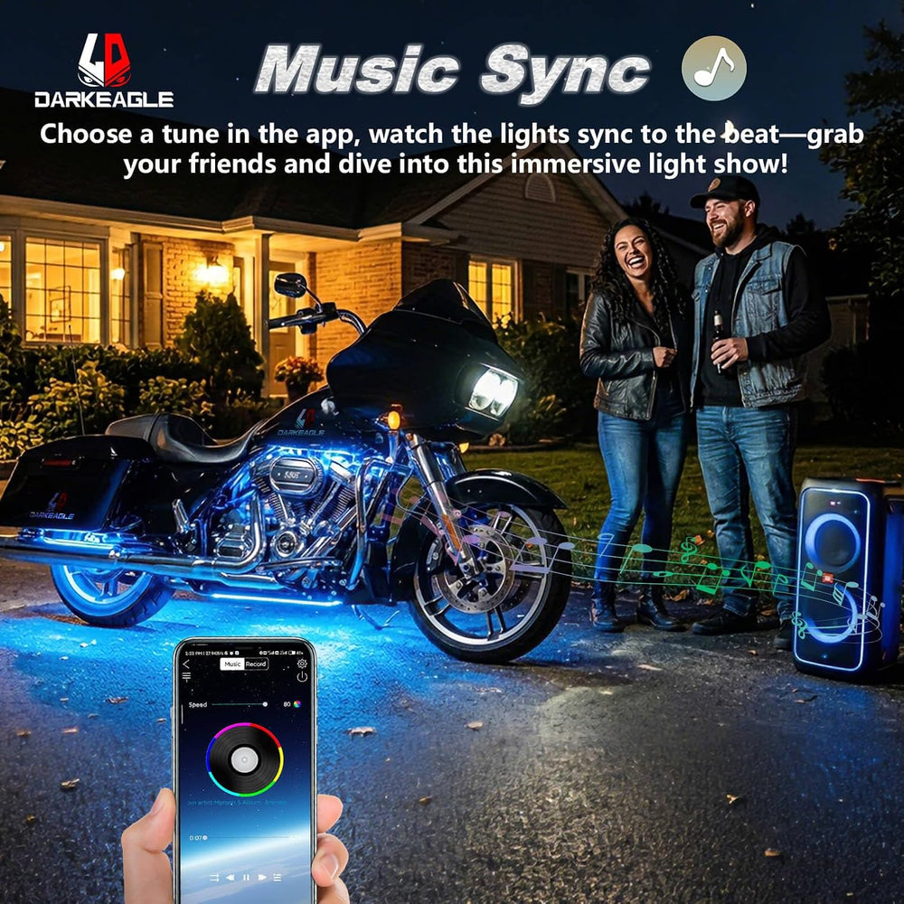 8PCS Motorcycle RGB LED Light Kits with APP/RF Remote, Multicolor Underglow L...