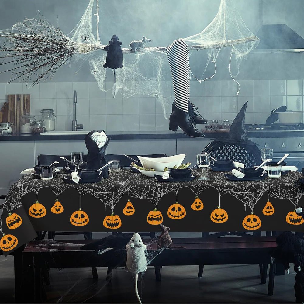 Bnejvif Oval Halloween Tablecloth with Pumpkin Spider Web Bat Design, Waterpr...